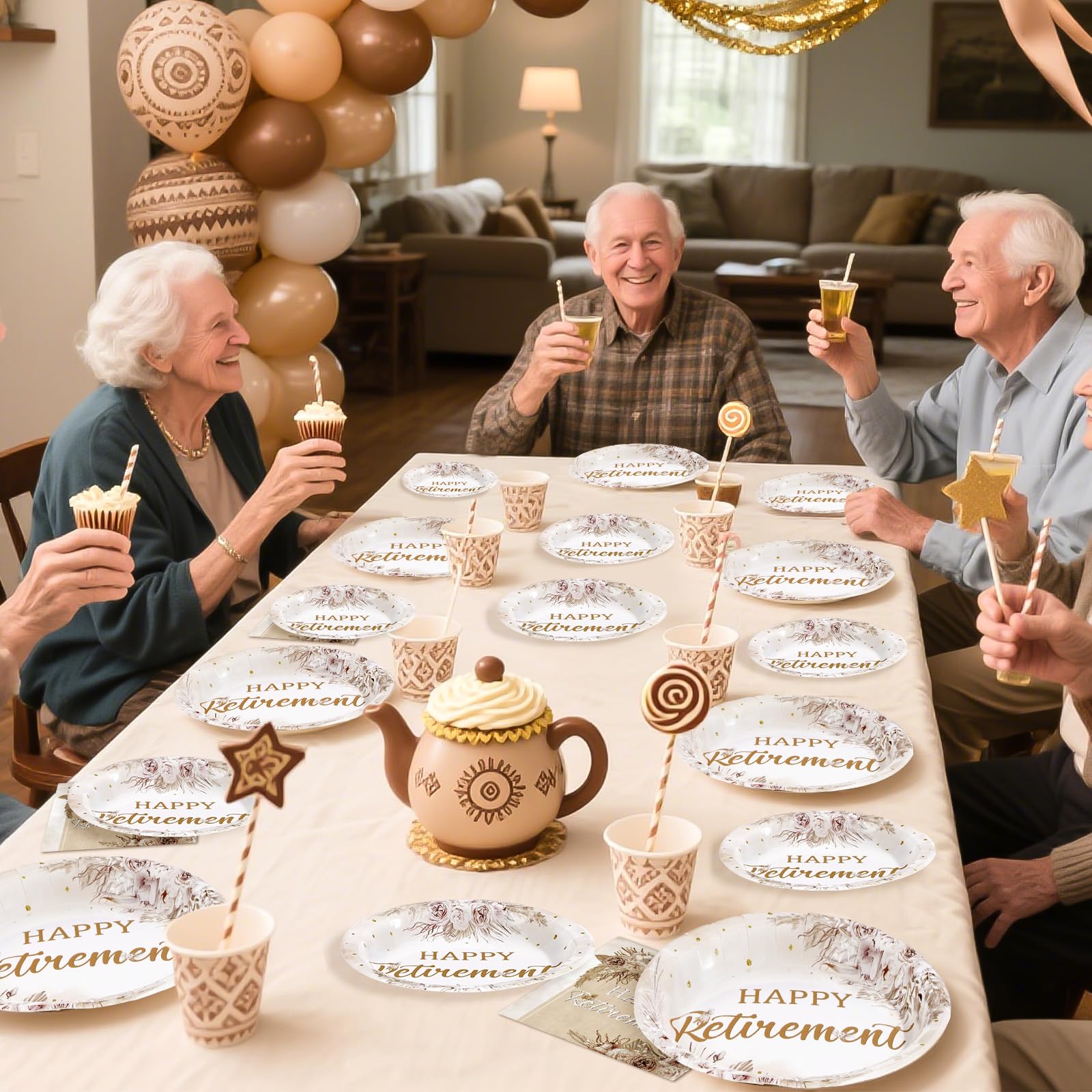 96 Pcs Boho Retirement Party Plates and Napkins - Grencian