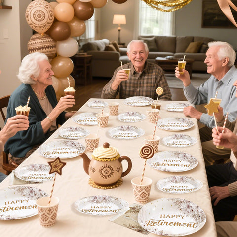 96 Pcs Boho Retirement Party Plates and Napkins - Grencian