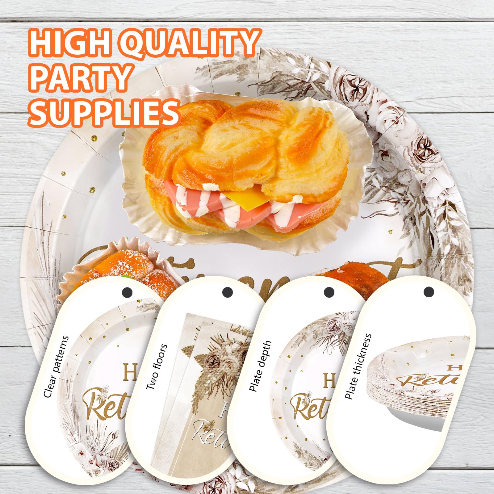 96 Pcs Boho Retirement Party Plates and Napkins - Grencian