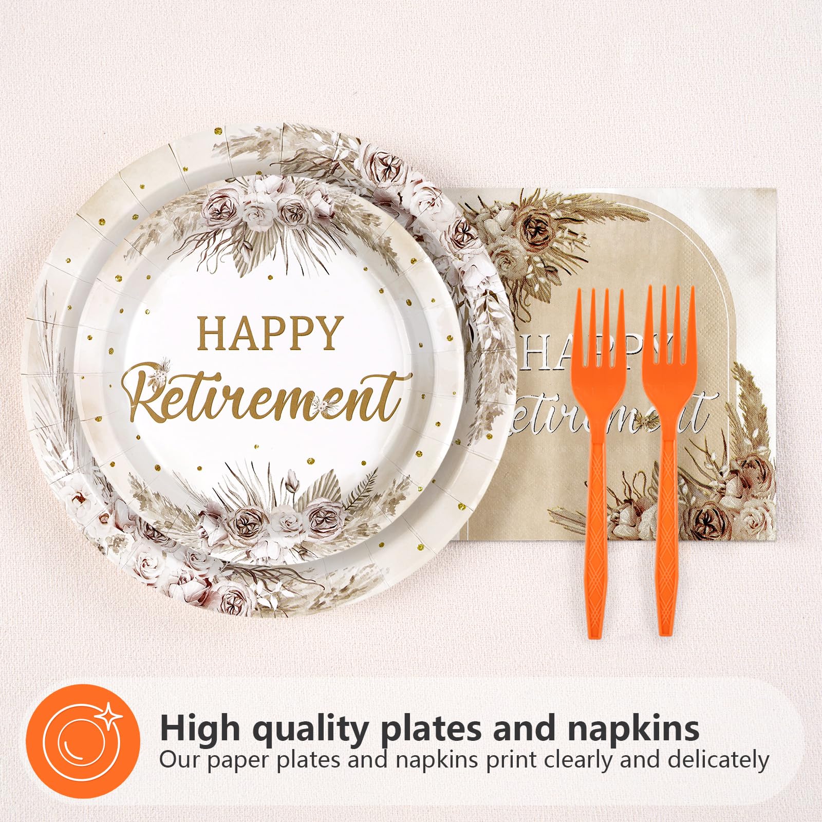 96 Pcs Boho Retirement Party Plates and Napkins - Grencian