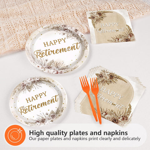 96 Pcs Boho Retirement Party Plates and Napkins - Grencian