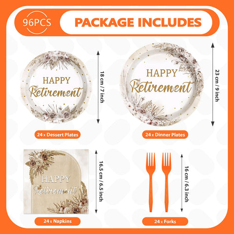 96 Pcs Boho Retirement Party Plates and Napkins - Grencian