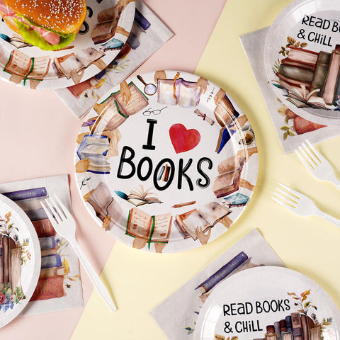 96 Pcs Book Club Party Plates and Napkins - Grencian