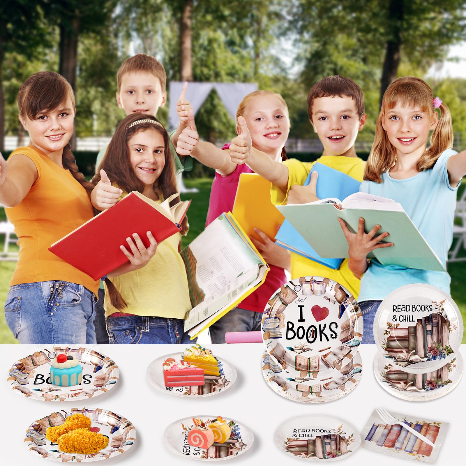 96 Pcs Book Club Party Plates and Napkins - Grencian