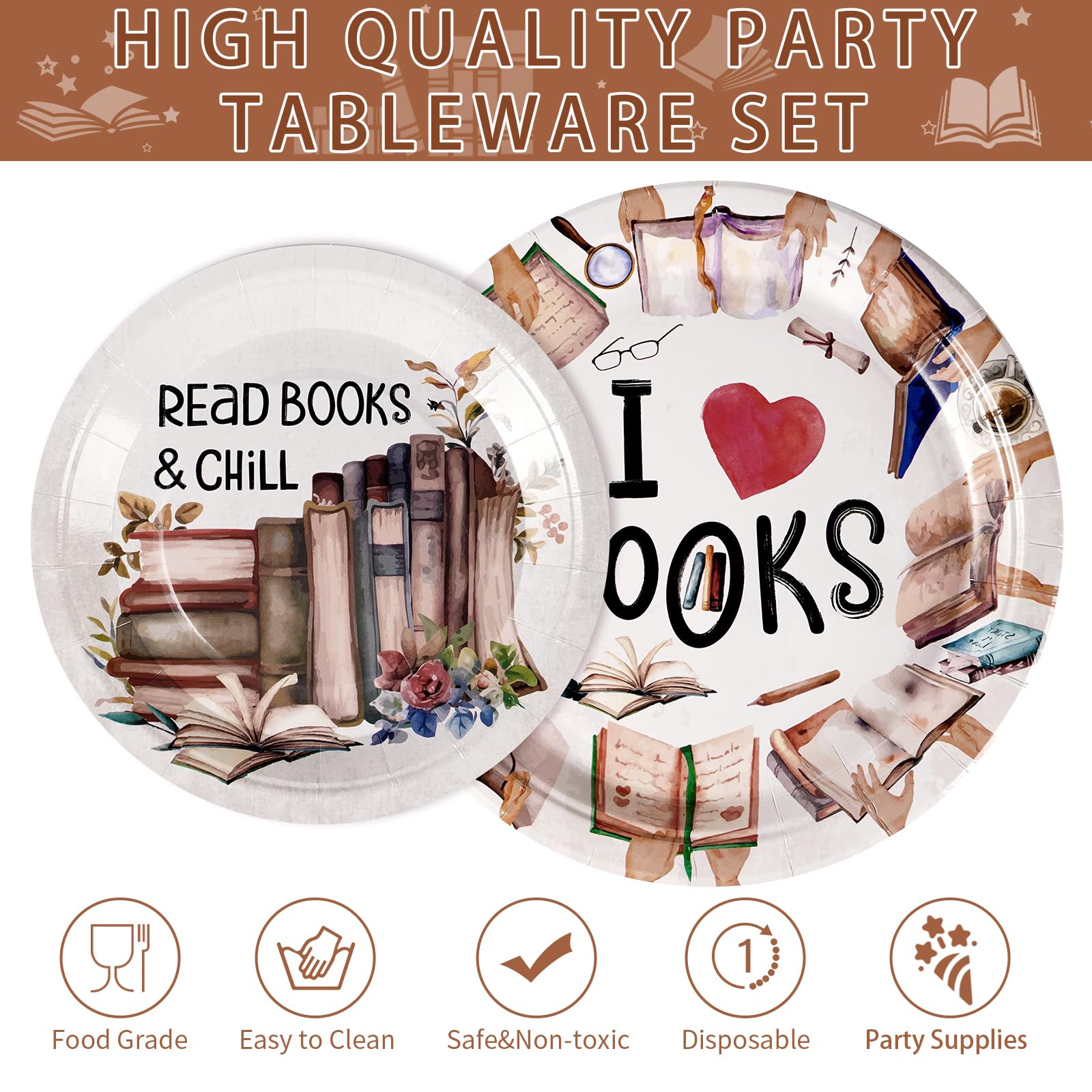 96 Pcs Book Club Party Plates and Napkins - Grencian