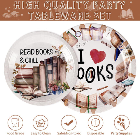 96 Pcs Book Club Party Plates and Napkins - Grencian