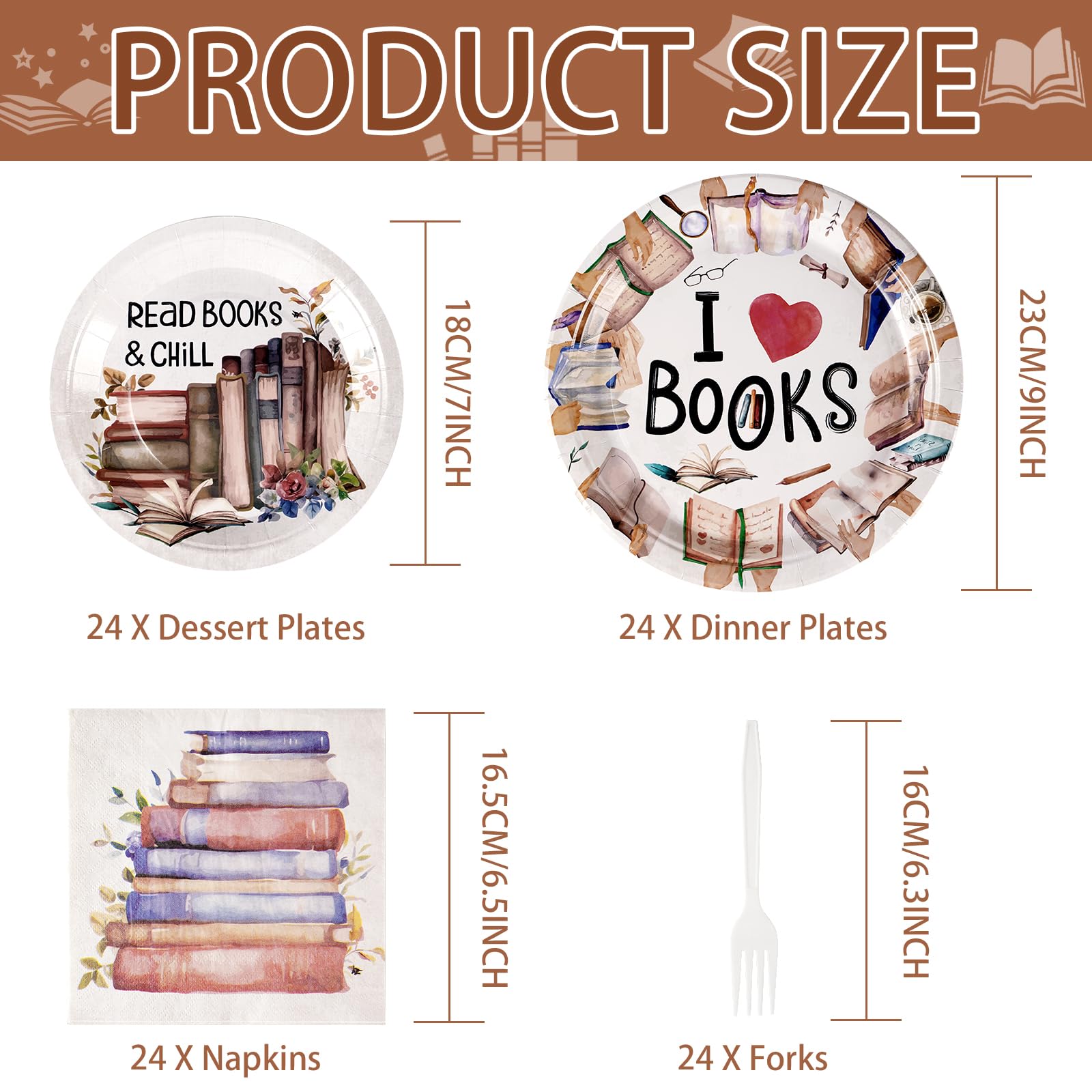 96 Pcs Book Club Party Plates and Napkins - Grencian
