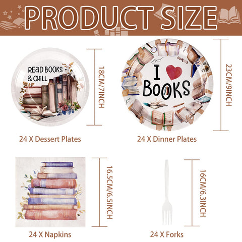 96 Pcs Book Club Party Plates and Napkins - Grencian