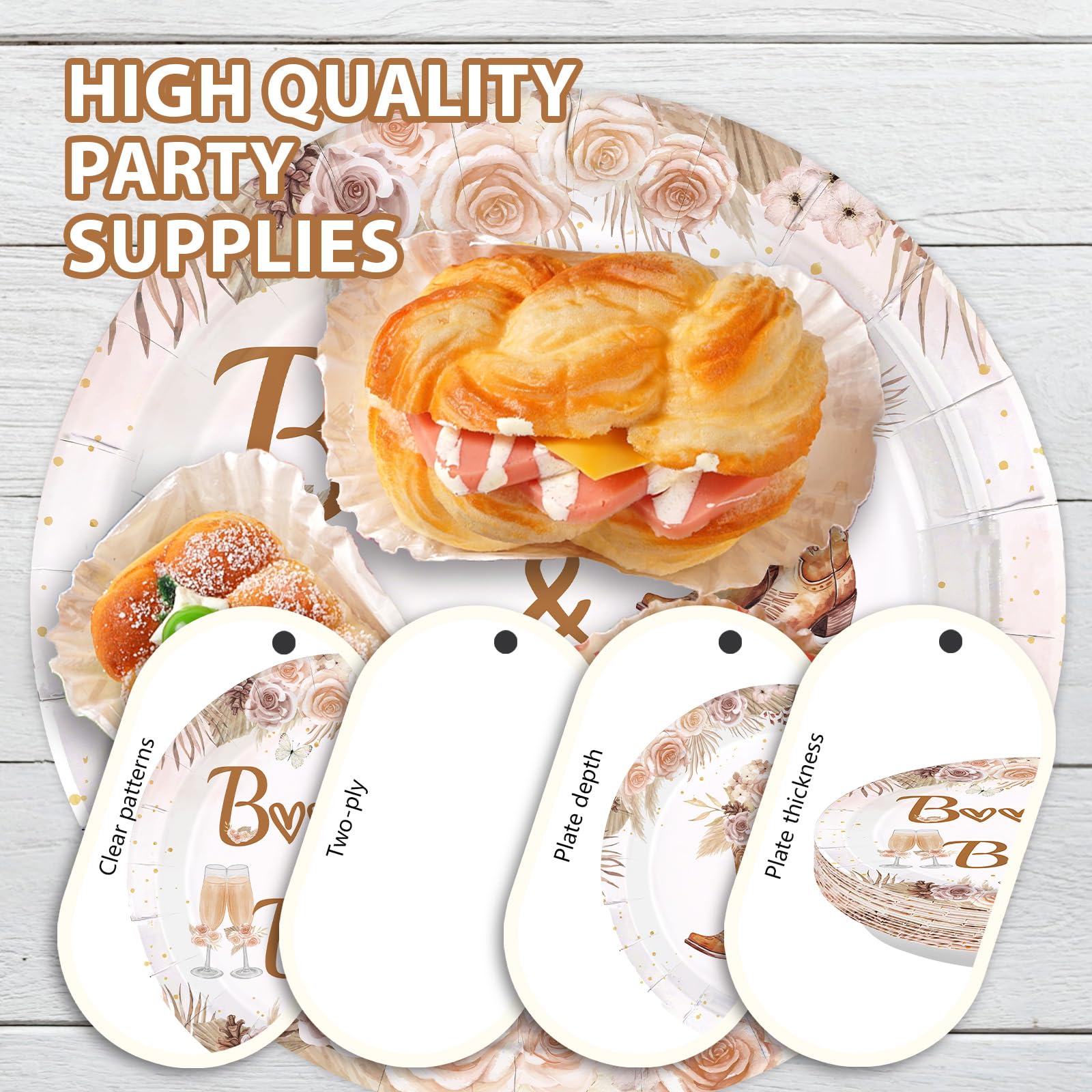 96 Pcs Boots and Bubbly Bridal Shower Party Plates and Napkins - Grencian
