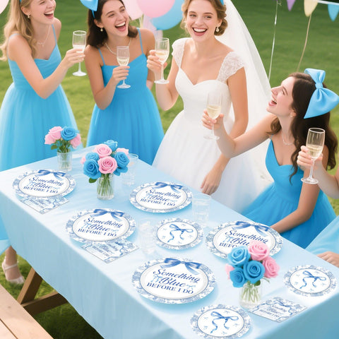 96 Pcs Bow Bridal Shower Party Plates and Napkins - Grencian