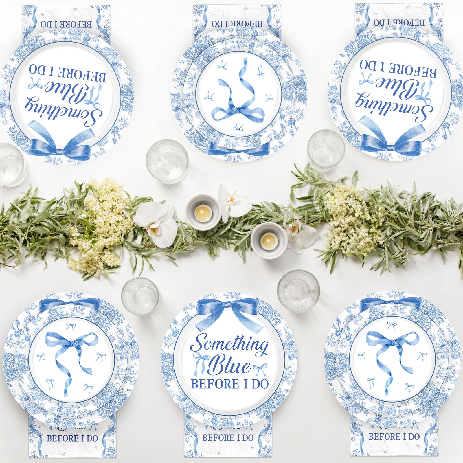 96 Pcs Bow Bridal Shower Party Plates and Napkins - Grencian