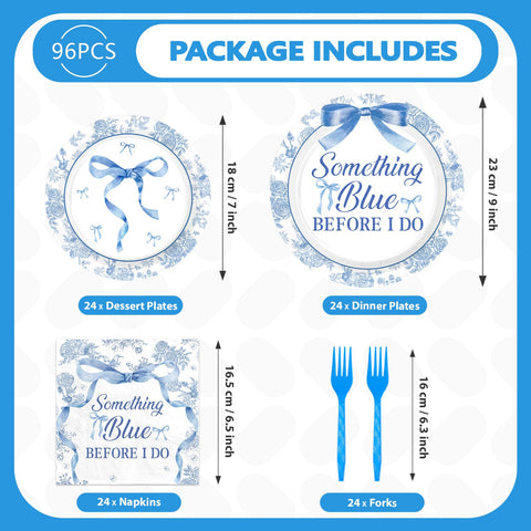 96 Pcs Bow Bridal Shower Party Plates and Napkins - Grencian
