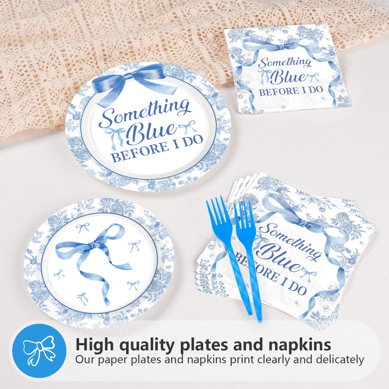 96 Pcs Bow Bridal Shower Party Plates and Napkins - Grencian