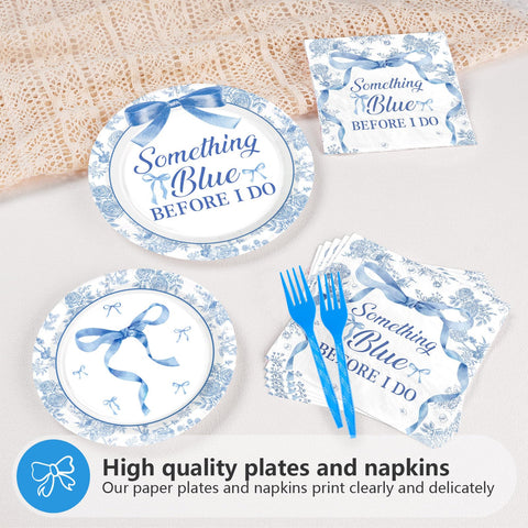 96 Pcs Bow Bridal Shower Party Plates and Napkins - Grencian
