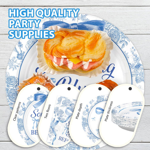 96 Pcs Bow Bridal Shower Party Plates and Napkins - Grencian