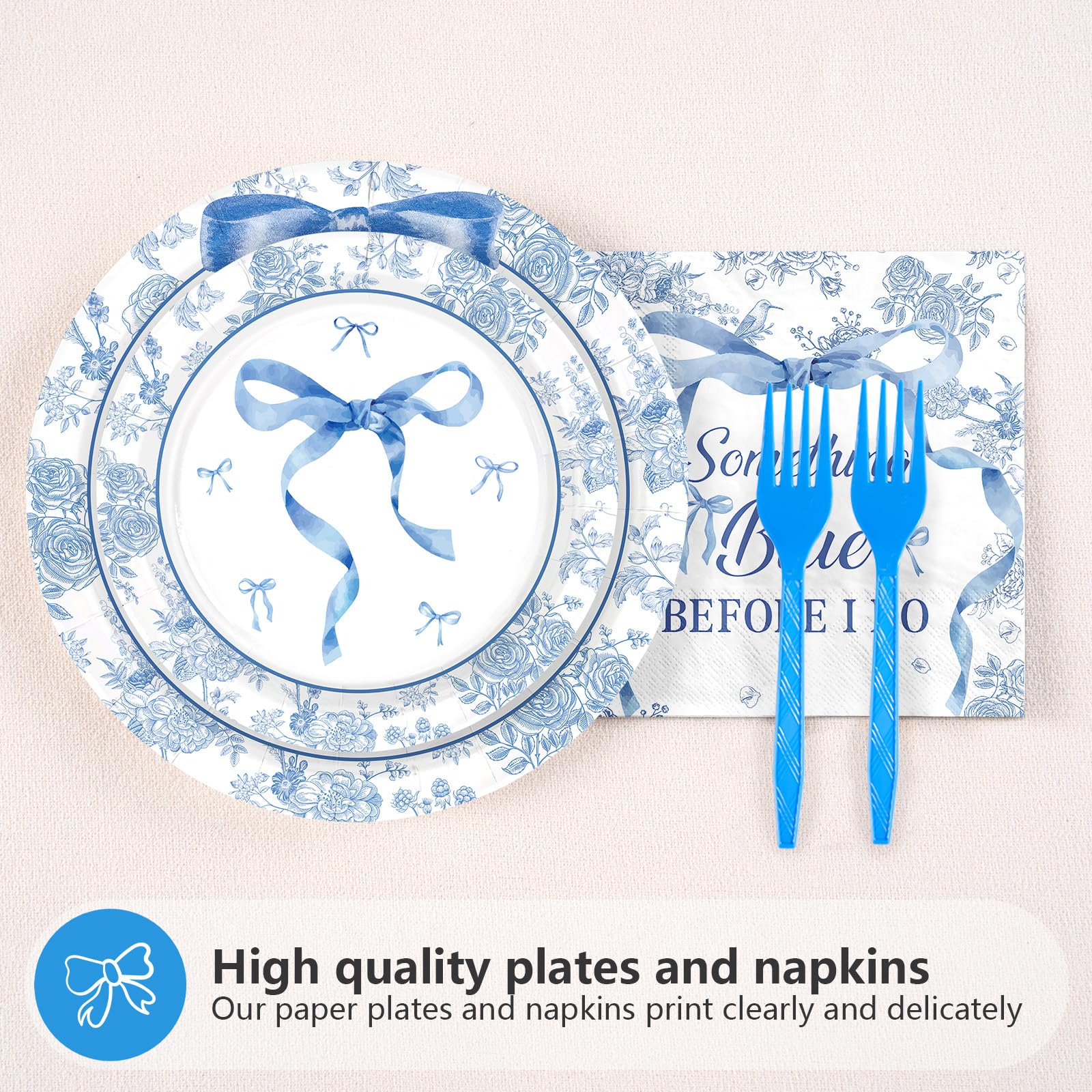 96 Pcs Bow Bridal Shower Party Plates and Napkins - Grencian