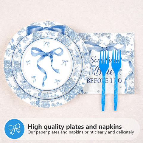 96 Pcs Bow Bridal Shower Party Plates and Napkins - Grencian