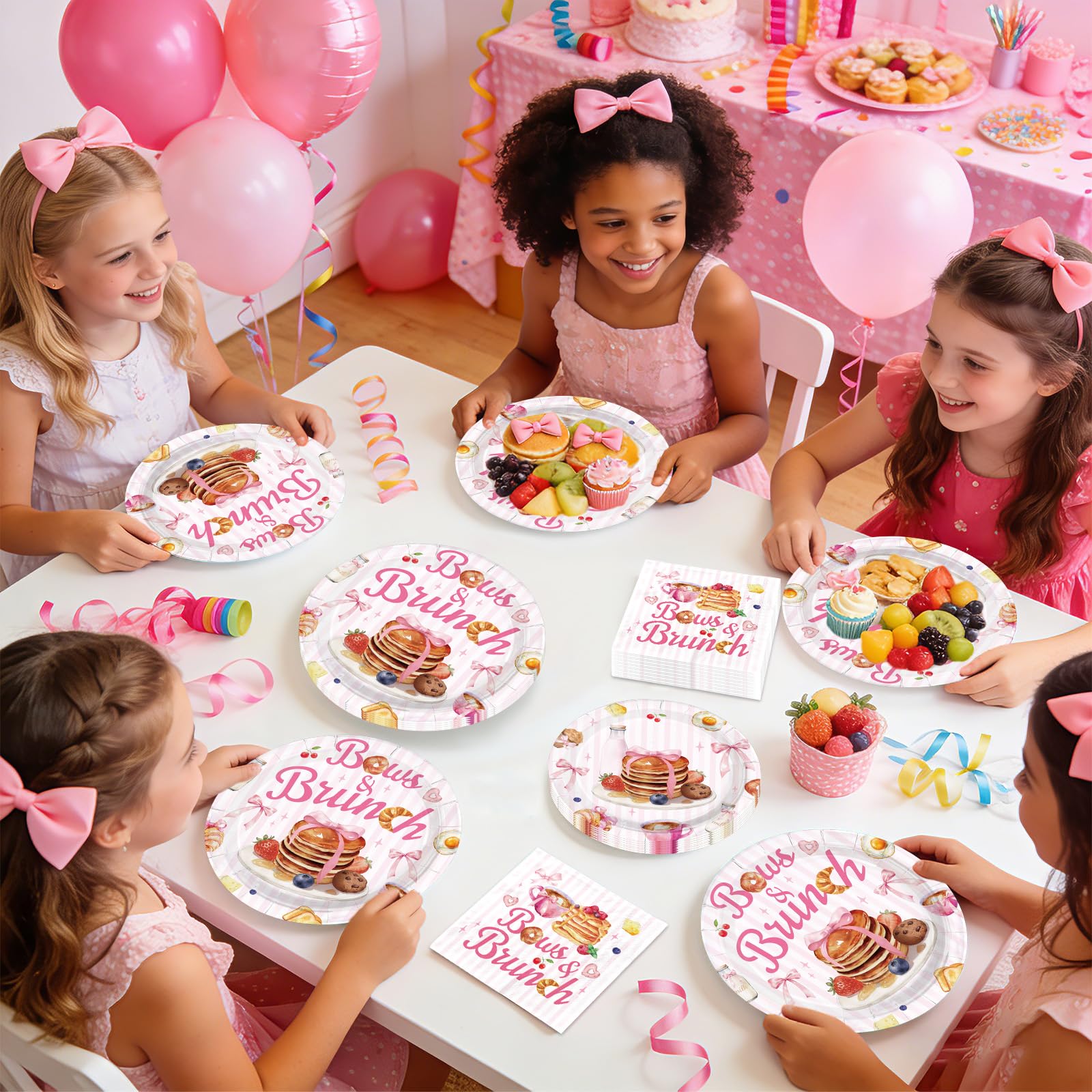 96 Pcs Bows and Brunch Party Plates and Napkins - Grencian