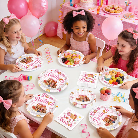 96 Pcs Bows and Brunch Party Plates and Napkins - Grencian