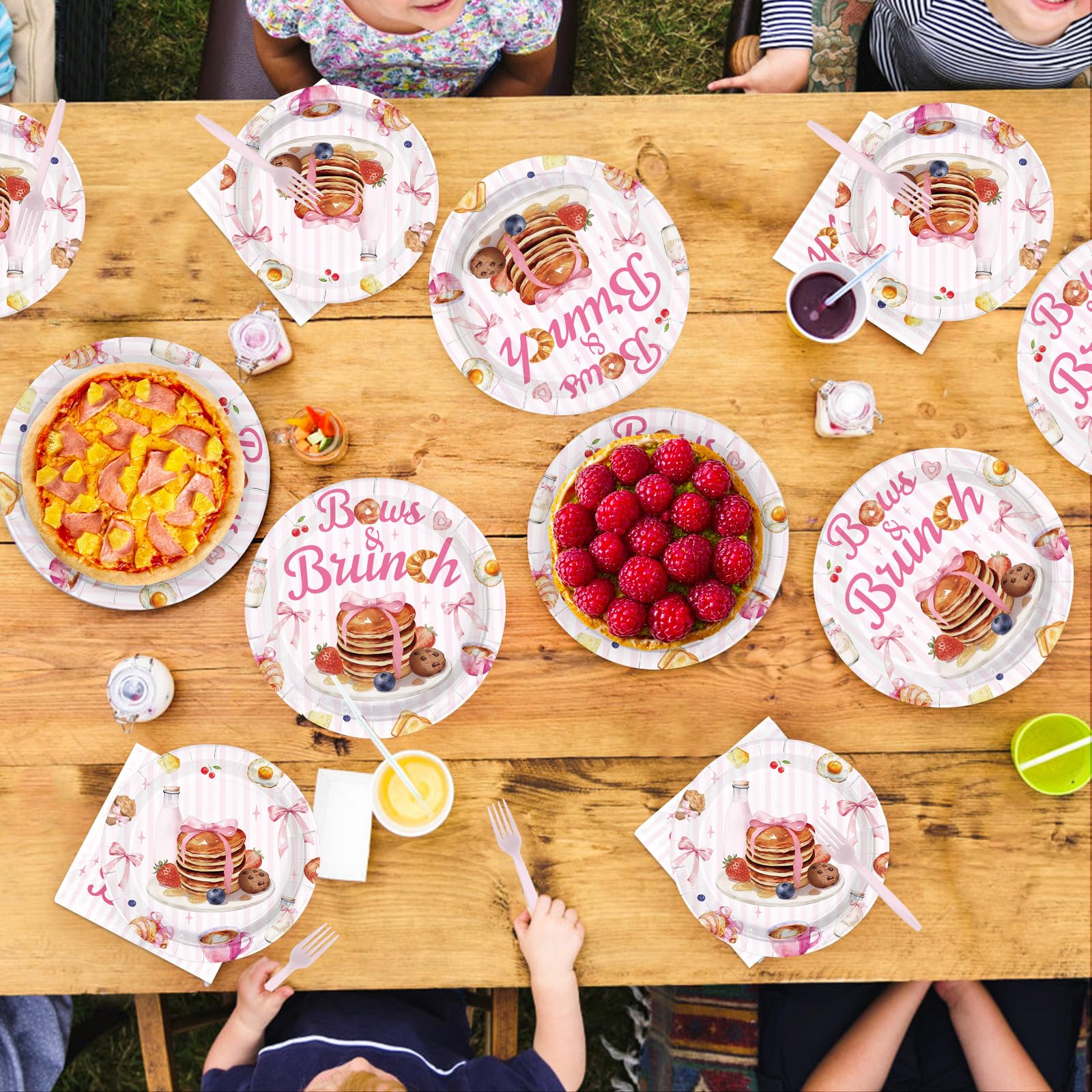 96 Pcs Bows and Brunch Party Plates and Napkins - Grencian