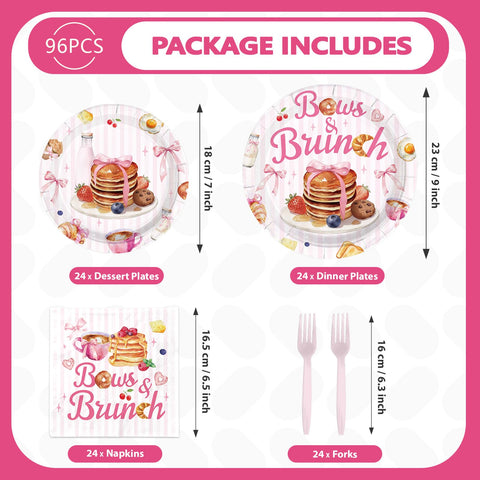 96 Pcs Bows and Brunch Party Plates and Napkins - Grencian