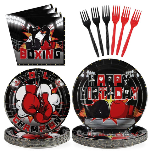 96 Pcs Boxing Party Plates and Napkins - Grencian