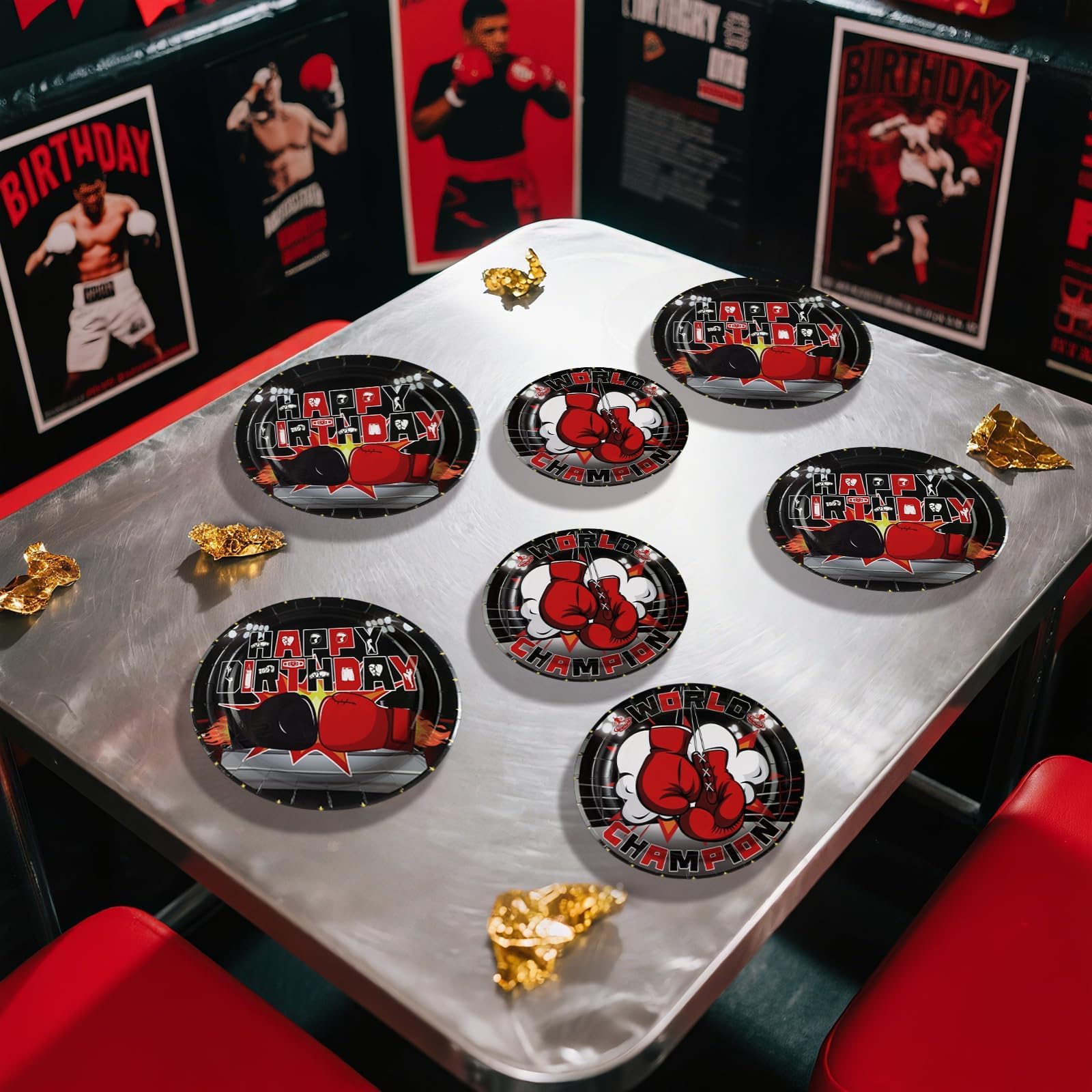 96 Pcs Boxing Party Plates and Napkins - Grencian