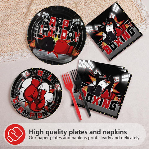 96 Pcs Boxing Party Plates and Napkins - Grencian