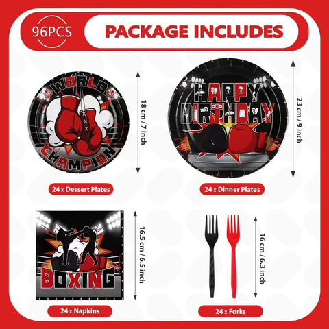 96 Pcs Boxing Party Plates and Napkins - Grencian