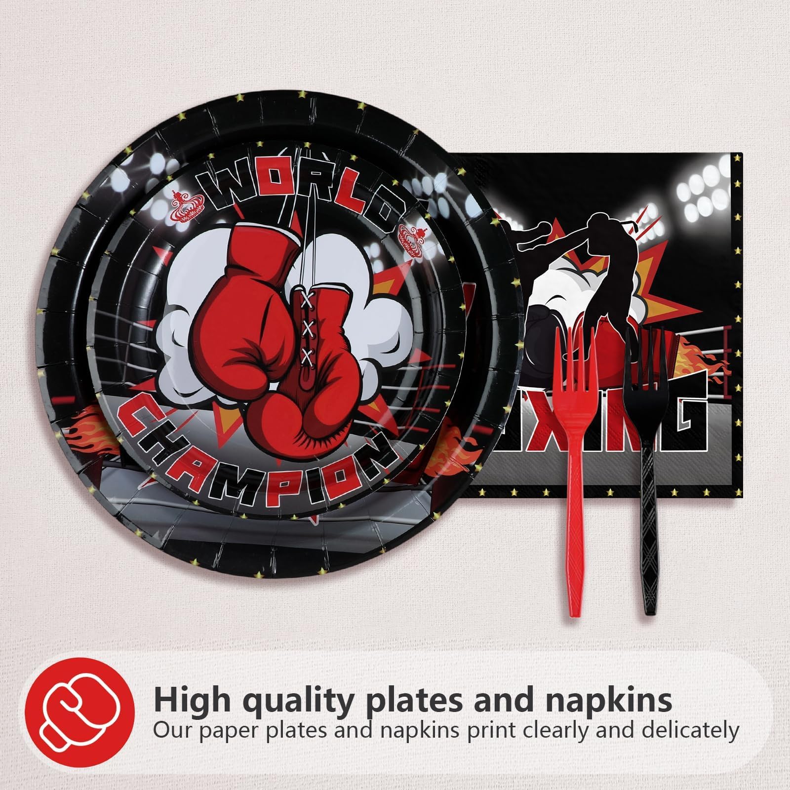96 Pcs Boxing Party Plates and Napkins - Grencian