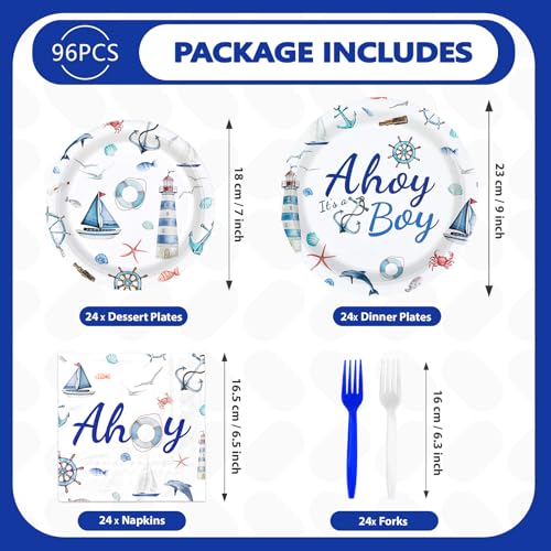 96 Pcs Boy Nautical Party Plates and Napkins - Grencian