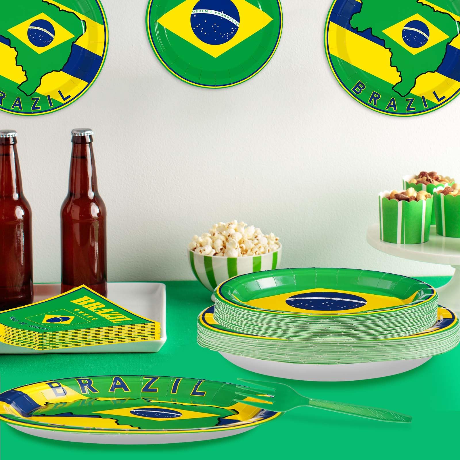 96 Pcs Brazil Flag Party Plates and Napkins - Grencian