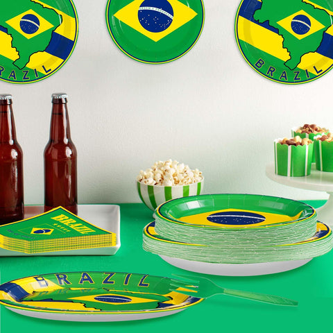 96 Pcs Brazil Flag Party Plates and Napkins - Grencian