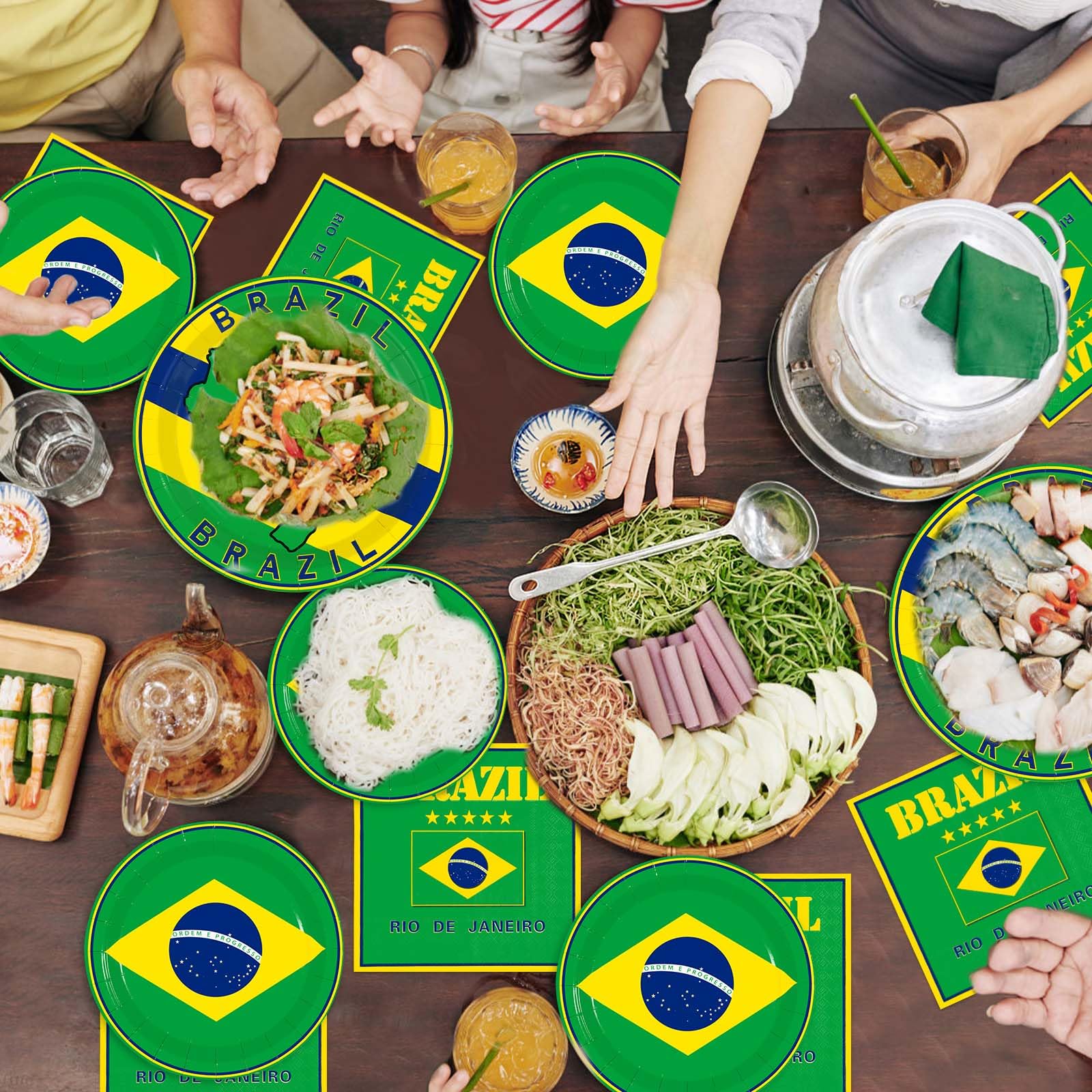 96 Pcs Brazil Flag Party Plates and Napkins - Grencian