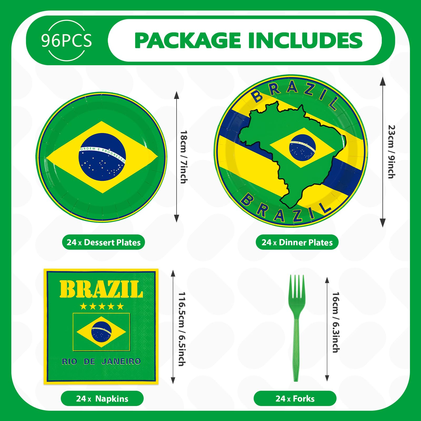 96 Pcs Brazil Flag Party Plates and Napkins - Grencian