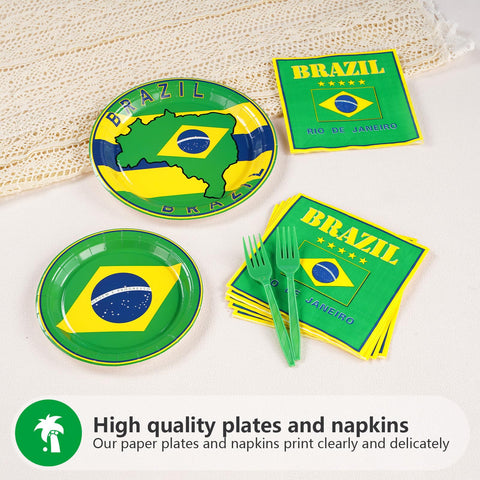 96 Pcs Brazil Flag Party Plates and Napkins - Grencian