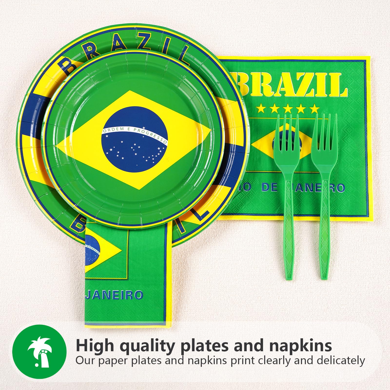 96 Pcs Brazil Flag Party Plates and Napkins - Grencian