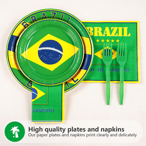 96 Pcs Brazil Flag Party Plates and Napkins - Grencian