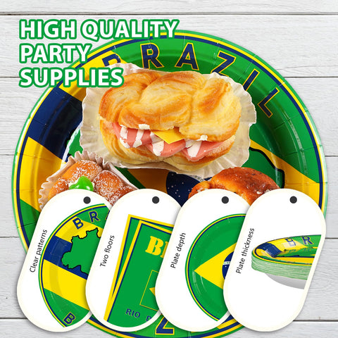 96 Pcs Brazil Flag Party Plates and Napkins - Grencian