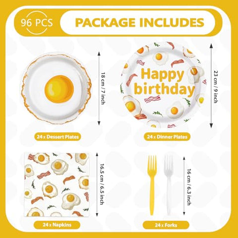 96 Pcs Breakfast Birthday Party Plates and Napkins - Grencian