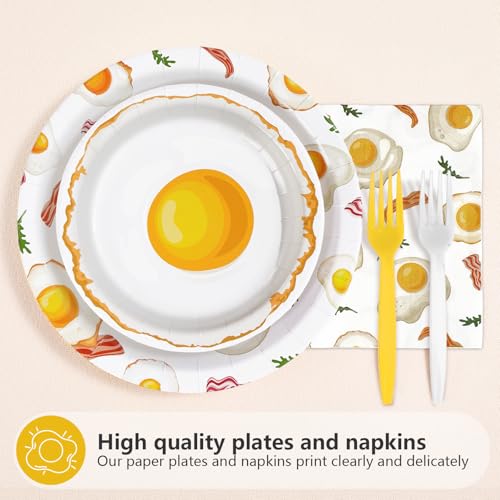 96 Pcs Breakfast Birthday Party Plates and Napkins - Grencian