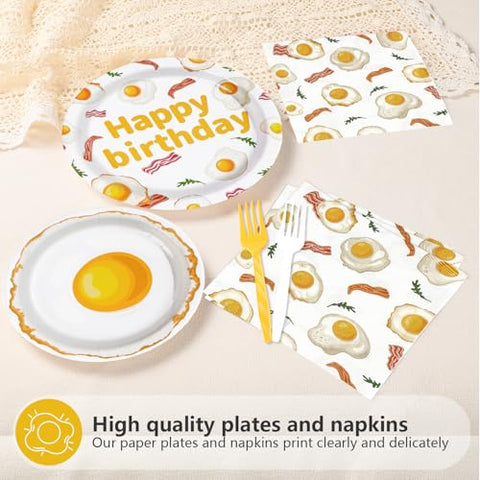 96 Pcs Breakfast Birthday Party Plates and Napkins - Grencian