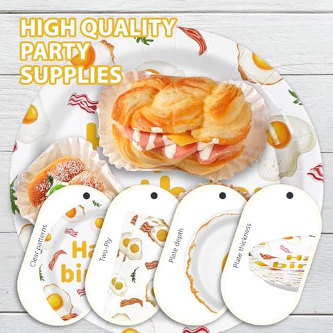 96 Pcs Breakfast Birthday Party Plates and Napkins - Grencian