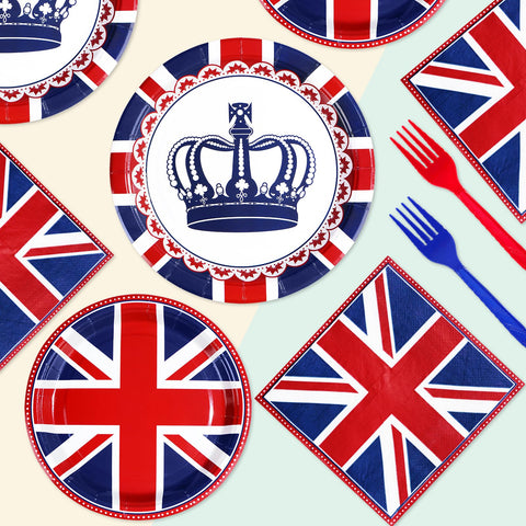 96 Pcs British Flag Party Plates and Napkins - Grencian