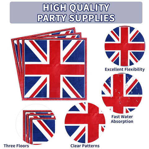 96 Pcs British Flag Party Plates and Napkins - Grencian