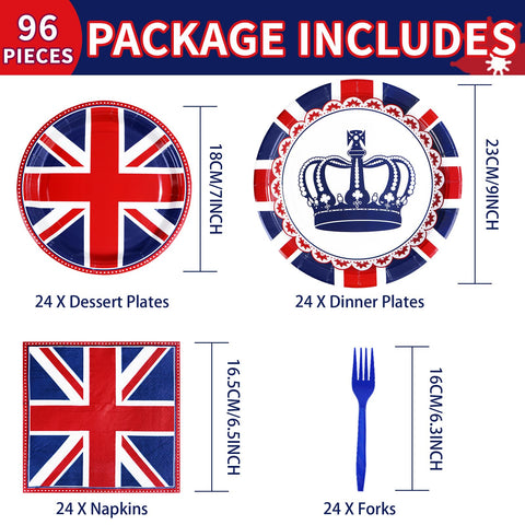 96 Pcs British Flag Party Plates and Napkins - Grencian