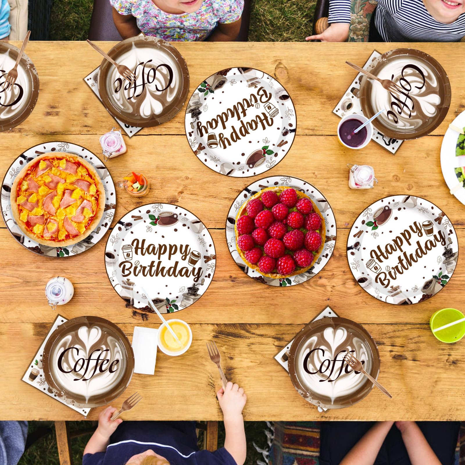 96 Pcs Brown Coffee Birthday Party Plates and Napkins - Grencian