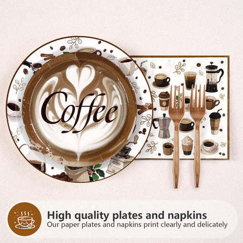96 Pcs Brown Coffee Birthday Party Plates and Napkins - Grencian