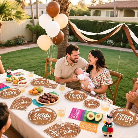 96 Pcs Brown Mexican Baby Shower Party Plates and Napkins - Grencian