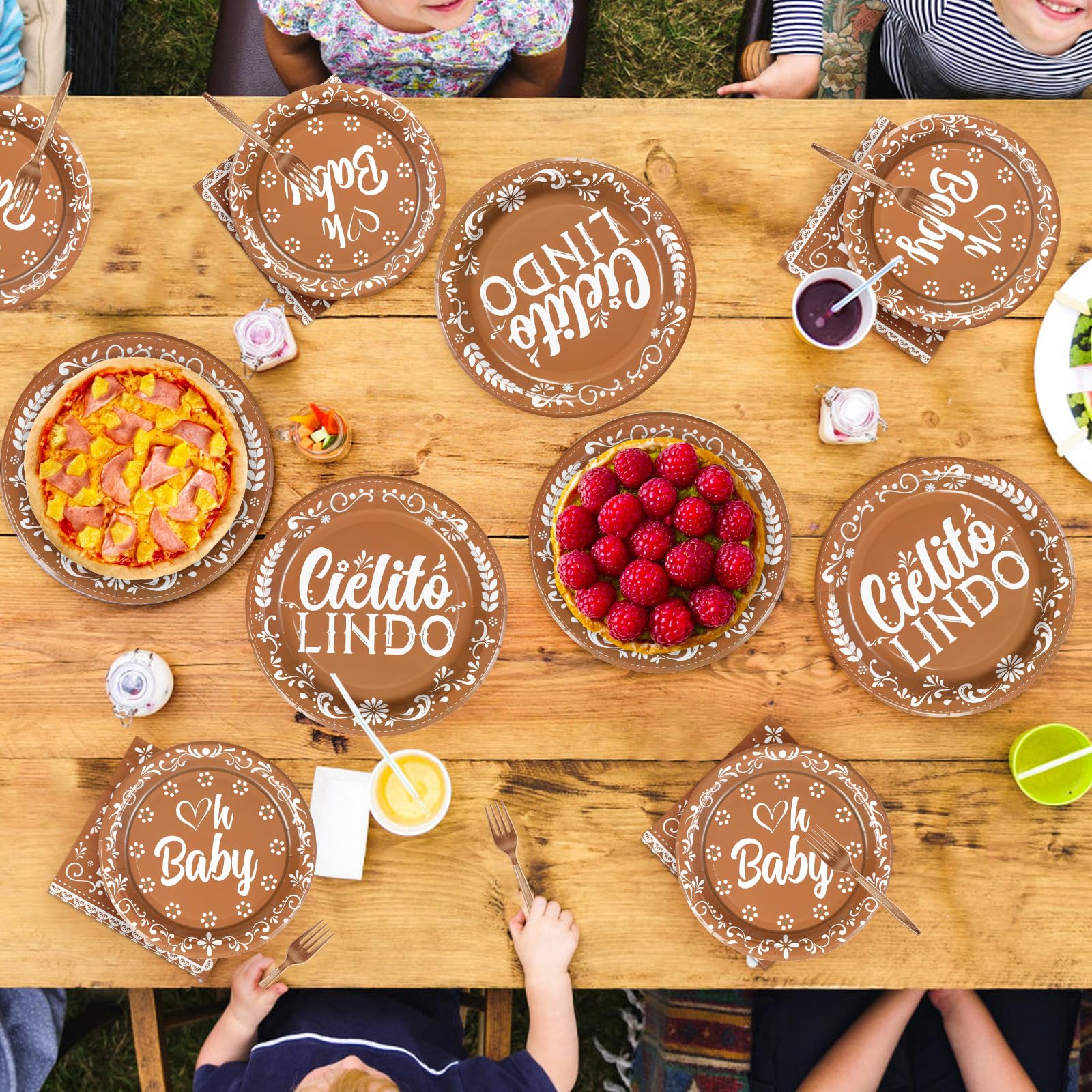 96 Pcs Brown Mexican Baby Shower Party Plates and Napkins - Grencian